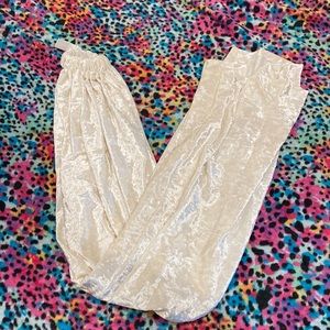 White velvet stilt covers